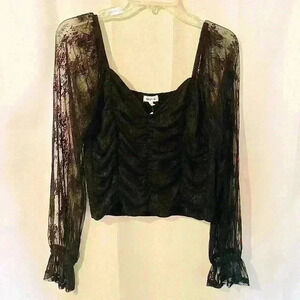 Juniors' Ruched Lace Sweetheart-Neck Top